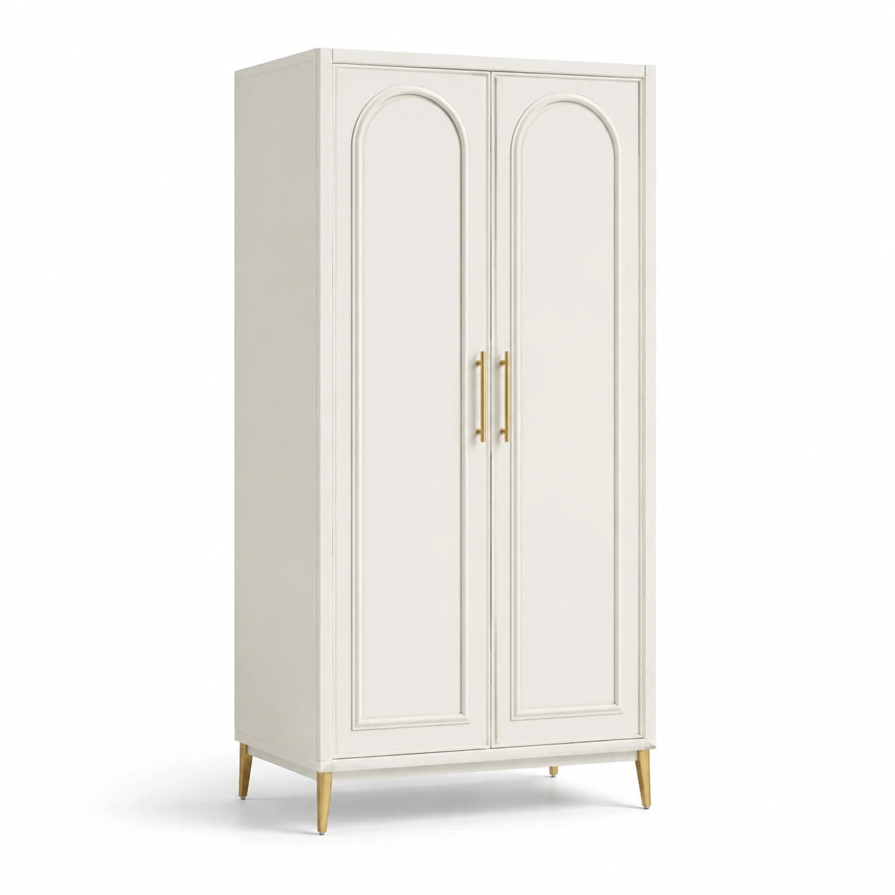 Armadio a due ante in MDF con maniglie in metallo e gambe dorate, 180 cm x 80 cm x 45 cm