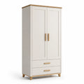 Armadio a due ante in MDF bianco con dettagli in legno di rovere