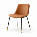 Sedia da pranzo in pelle sintetica marrone con gambe in metallo