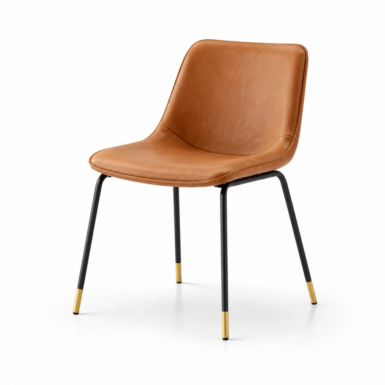 Sedia da pranzo in pelle sintetica marrone con gambe in metallo