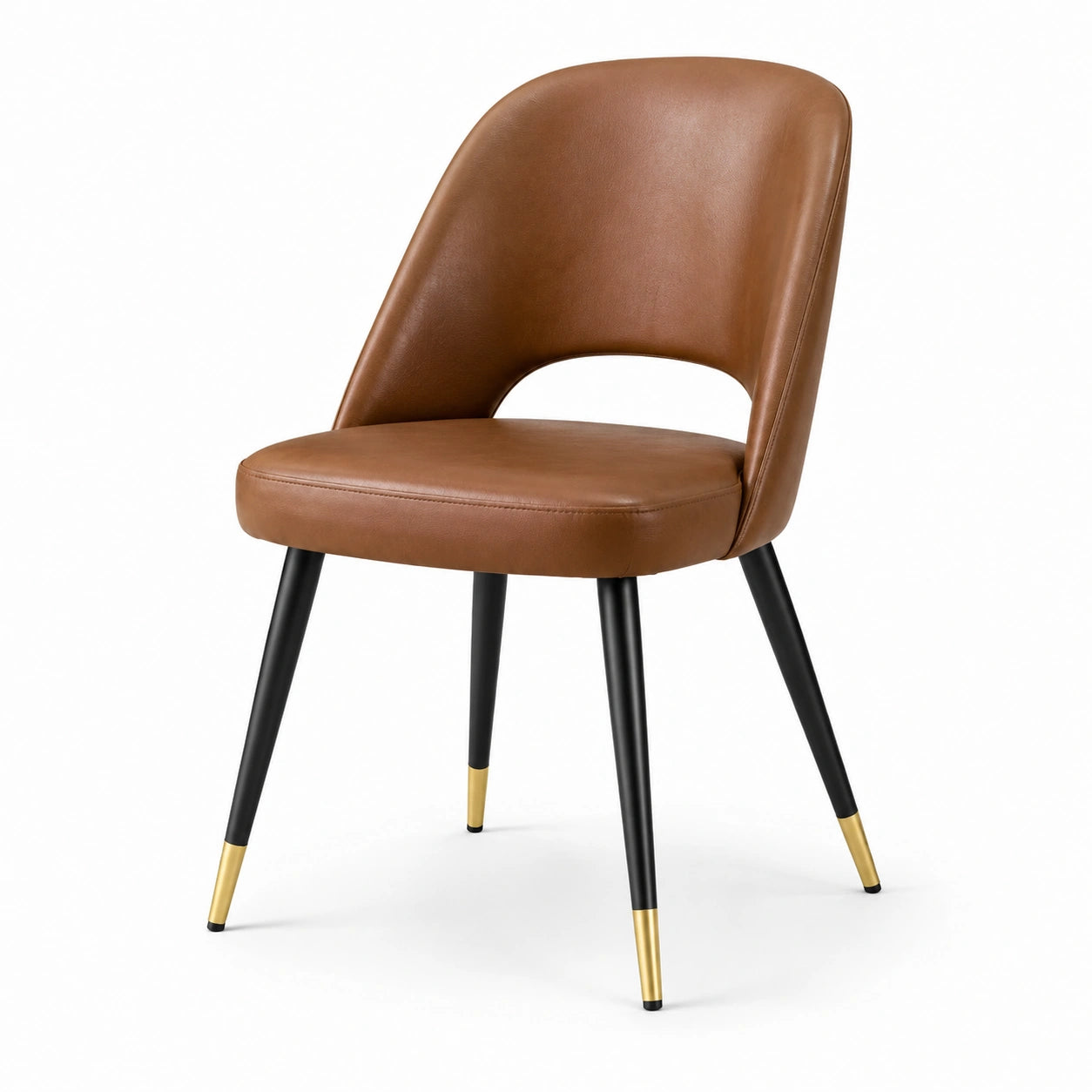 Sedia in pelle sintetica marrone con gambe in metallo nero