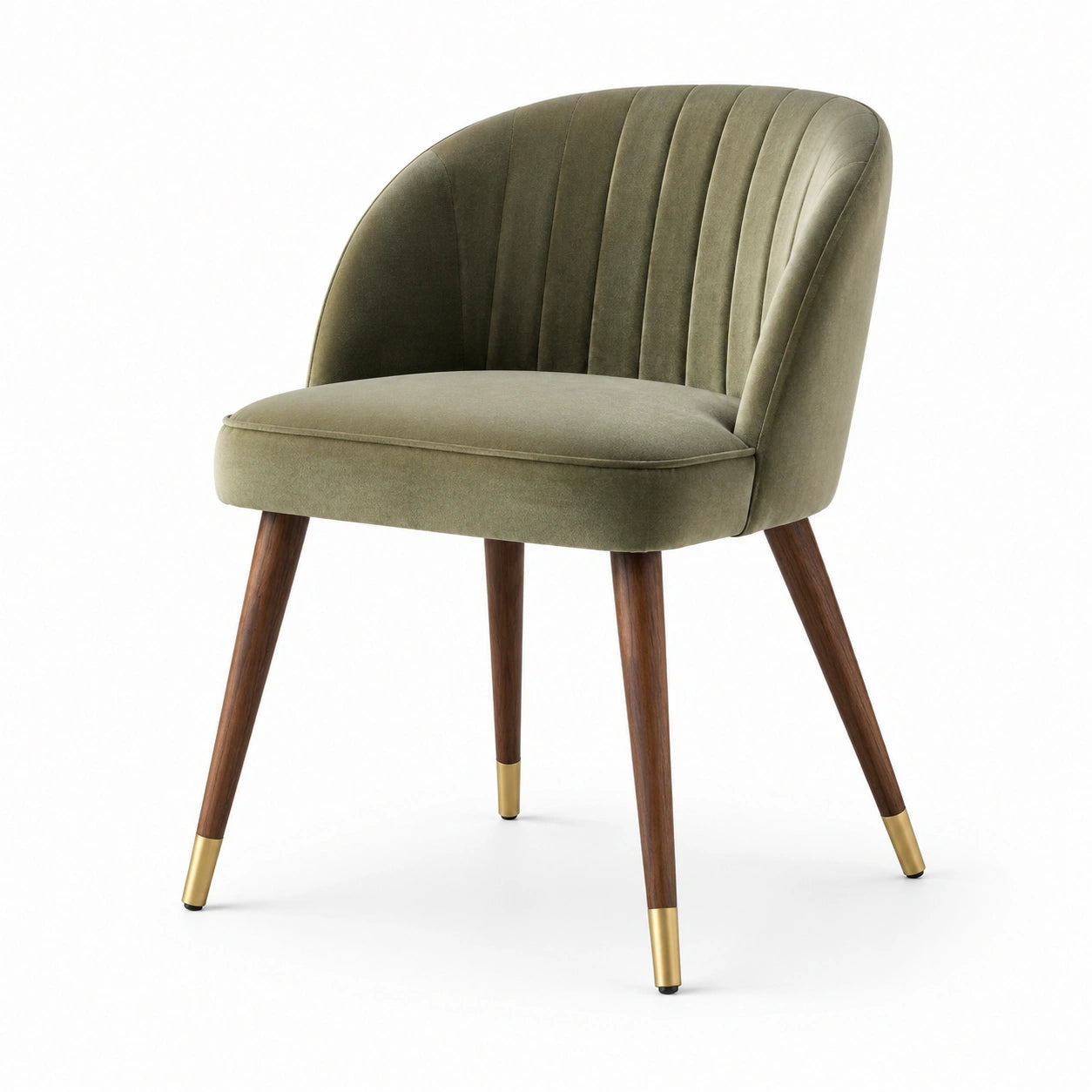 Sedia da pranzo in velluto verde con gambe in legno