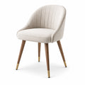 Sedia in tessuto bouclé beige con gambe in noce e ottone