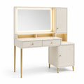 Tavolo da Toeletta con Specchio LED in Legno e Metallo Bianco Oro