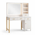 Tavolo da Toeletta con Specchio LED MDF Bianco e Oro