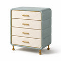 Cassettiera a quattro cassetti in tessuto beige e azzurro