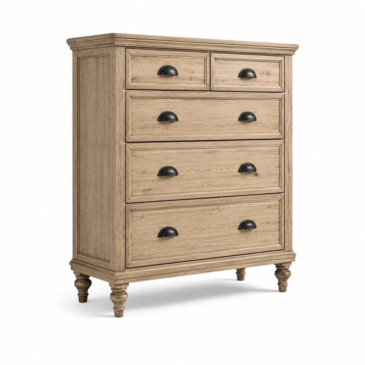 Cassettiera in legno di quercia a 5 cassetti color beige