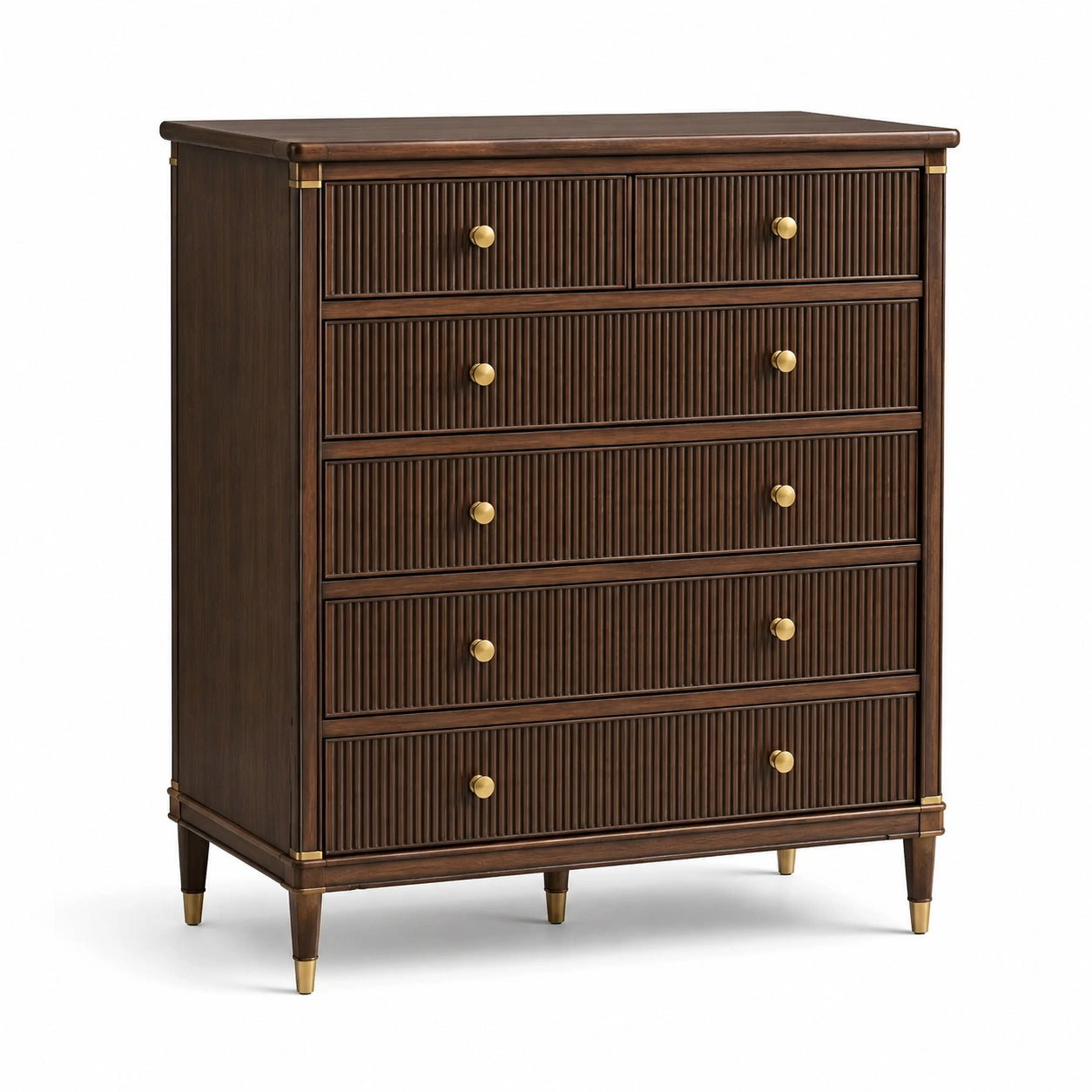 Cassettiera in legno marrone con manopole in ottone 6 cassetti