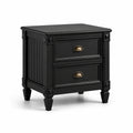 Comodino nero a due cassetti in legno con maniglie in ottone