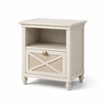 Comodino in Legno di Pino con Cassetto Rattan Bianco
