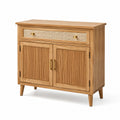 Credenza in legno di quercia con cassetto in rattan marrone