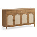 Credenza in legno con ante in tessuto e maniglie in metallo marroni