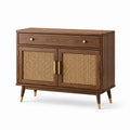 Credenza in legno di noce con ante in rattan
