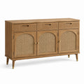 Credenza rettangolare legno e rattan con tre cassetti