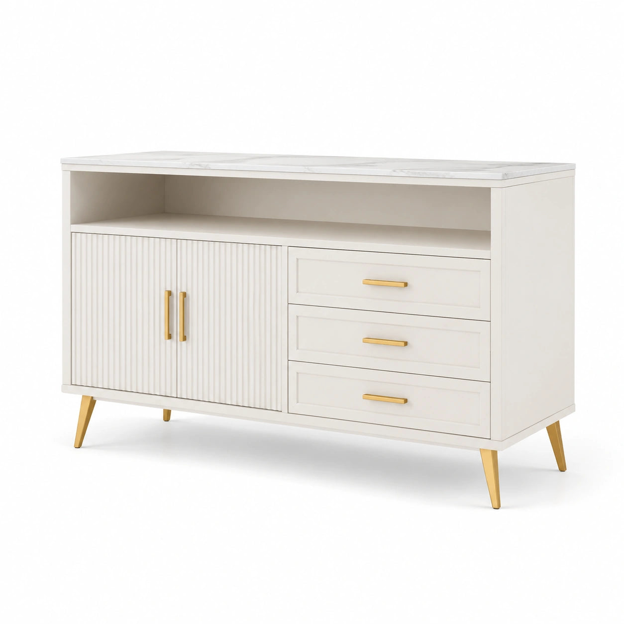 Credenza in MDF con cassetti e ante, maniglie dorate 120x40x80 cm