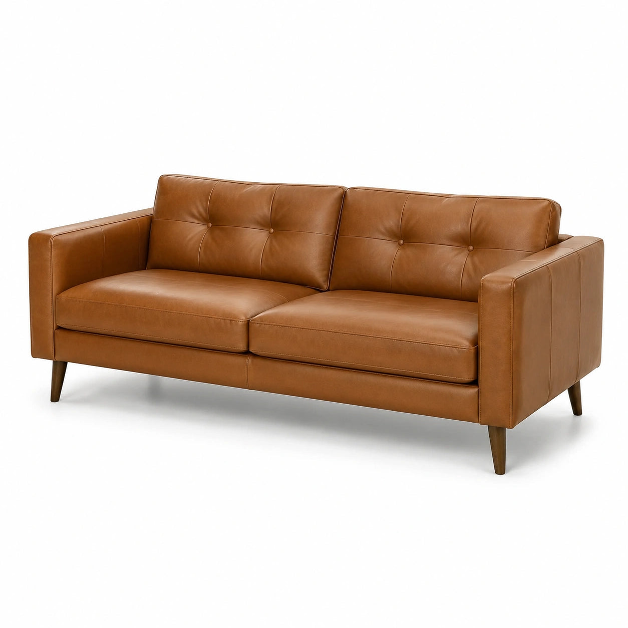 Divano in pelle marrone con struttura in legno