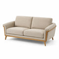 Divano due posti in legno e tessuto beige