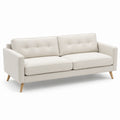 Divano a 3 posti in tessuto beige con gambe in legno massello