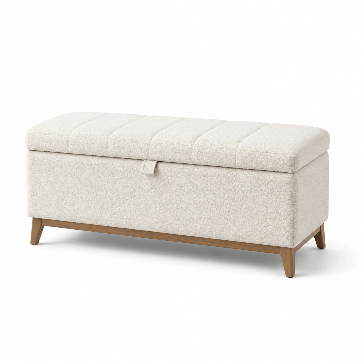 Panca contenitore in tessuto e legno beige