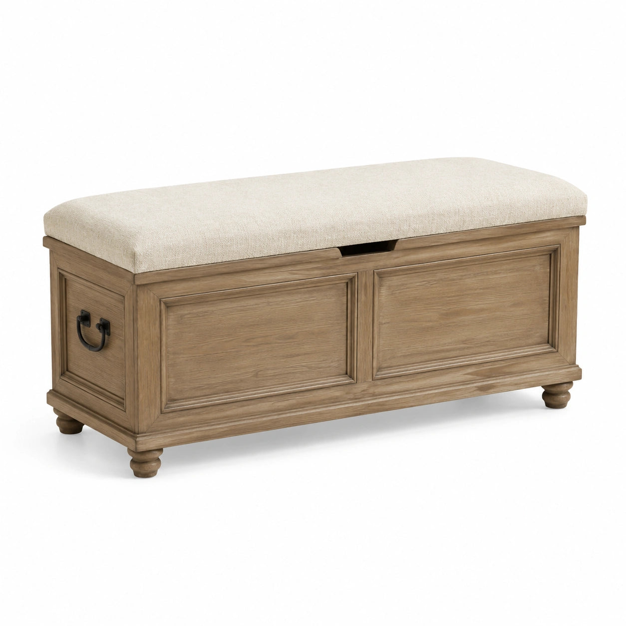 Panca Contenitore in Legno con Seduta in Tessuto Beige