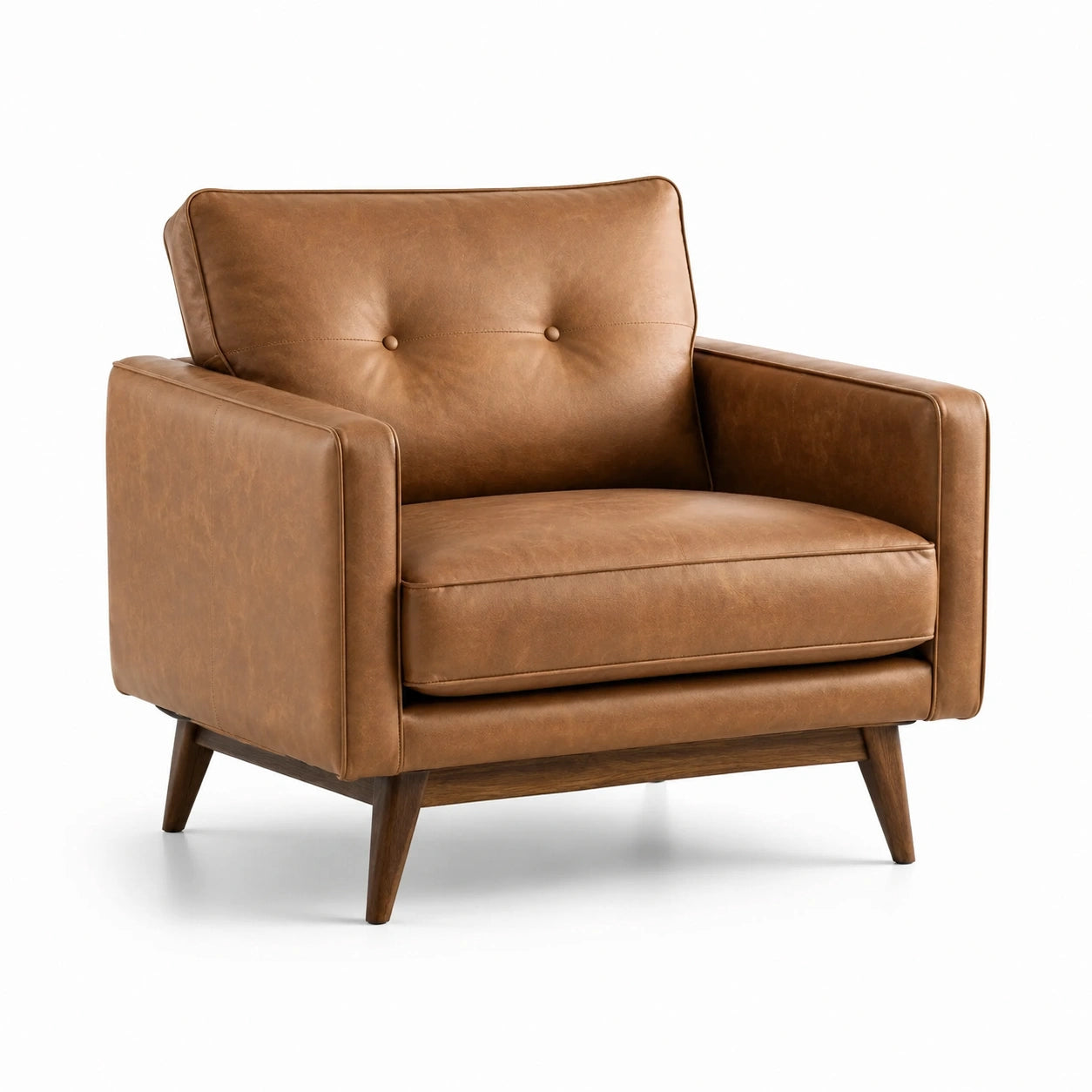 Poltrona in Pelle Sintetica Marrone con Base in Legno di Faggio