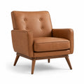 Poltrona in pelle sintetica marrone con struttura in legno