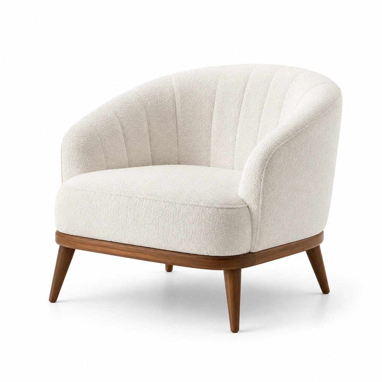 Poltrona Crema Bouclé con Gambe in Legno