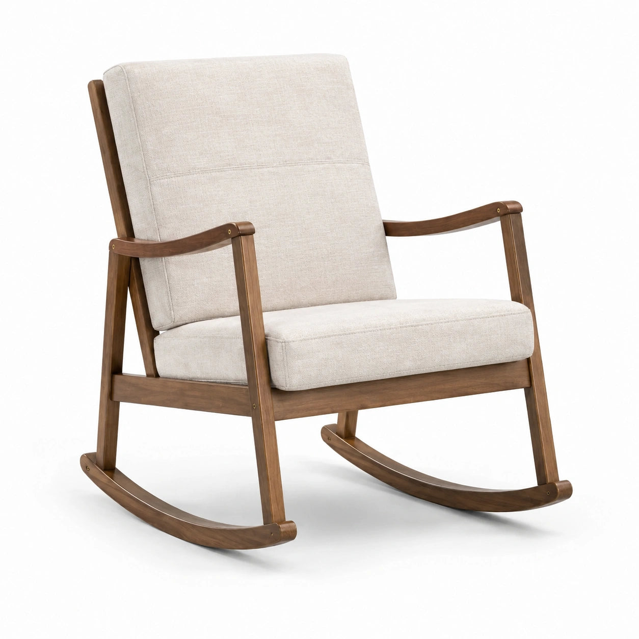 Sedia a dondolo in legno e tessuto beige chiaro