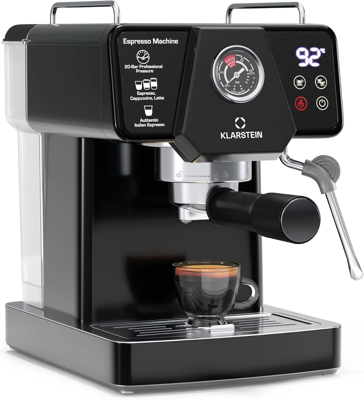 KLARSTEIN, Macchina da caffè, 19 Bar, 1350 W, 1,8 L, Argento, acciaio inox