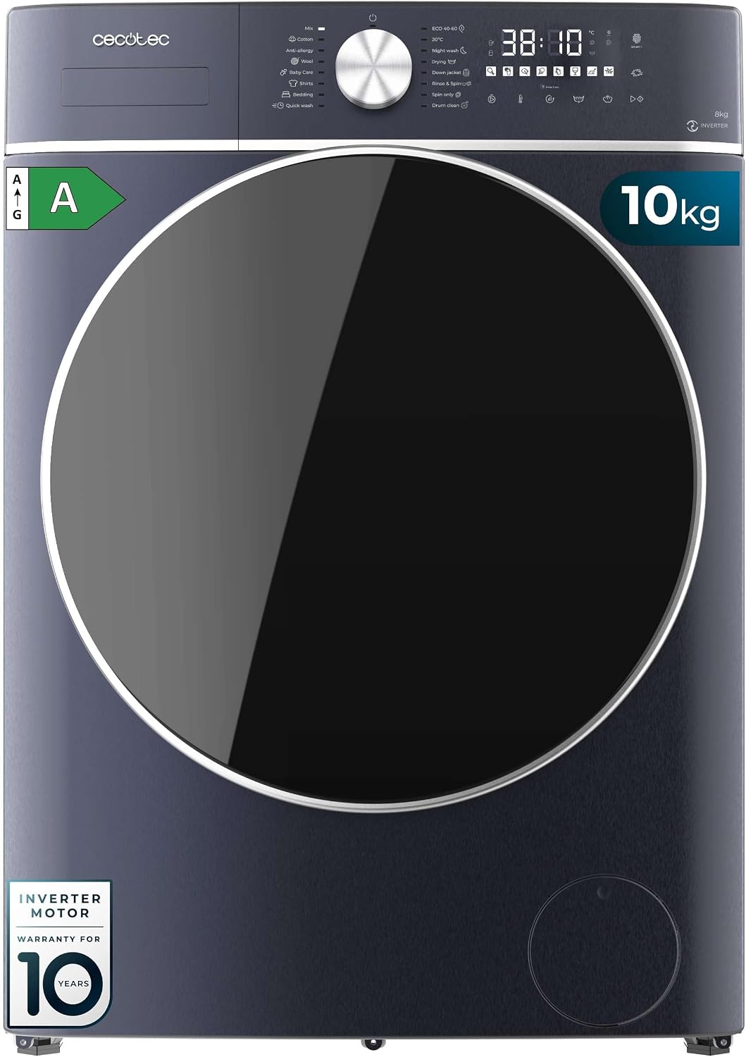 Lavatrice, Cecotec, 10 kg, 1400 giri/min, Blu, motore inverter