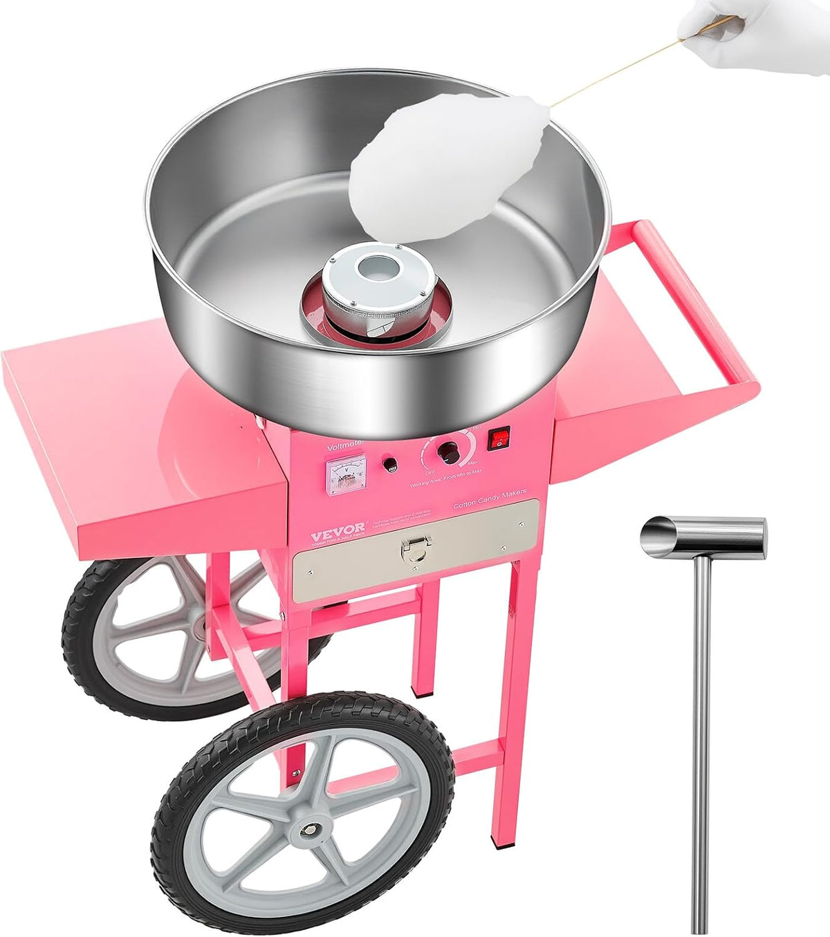 VEVOR, Macchine per zucchero filato, 1000 W, 52 cm, Argento/Rosa, acciaio inox