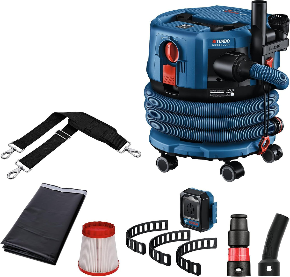 Aspirapolvere, Bosch Professional, 18 V, 3,2 m, 12 l, Nero, struttura pieghevole, filtro HEPA, funzionamento senza fili