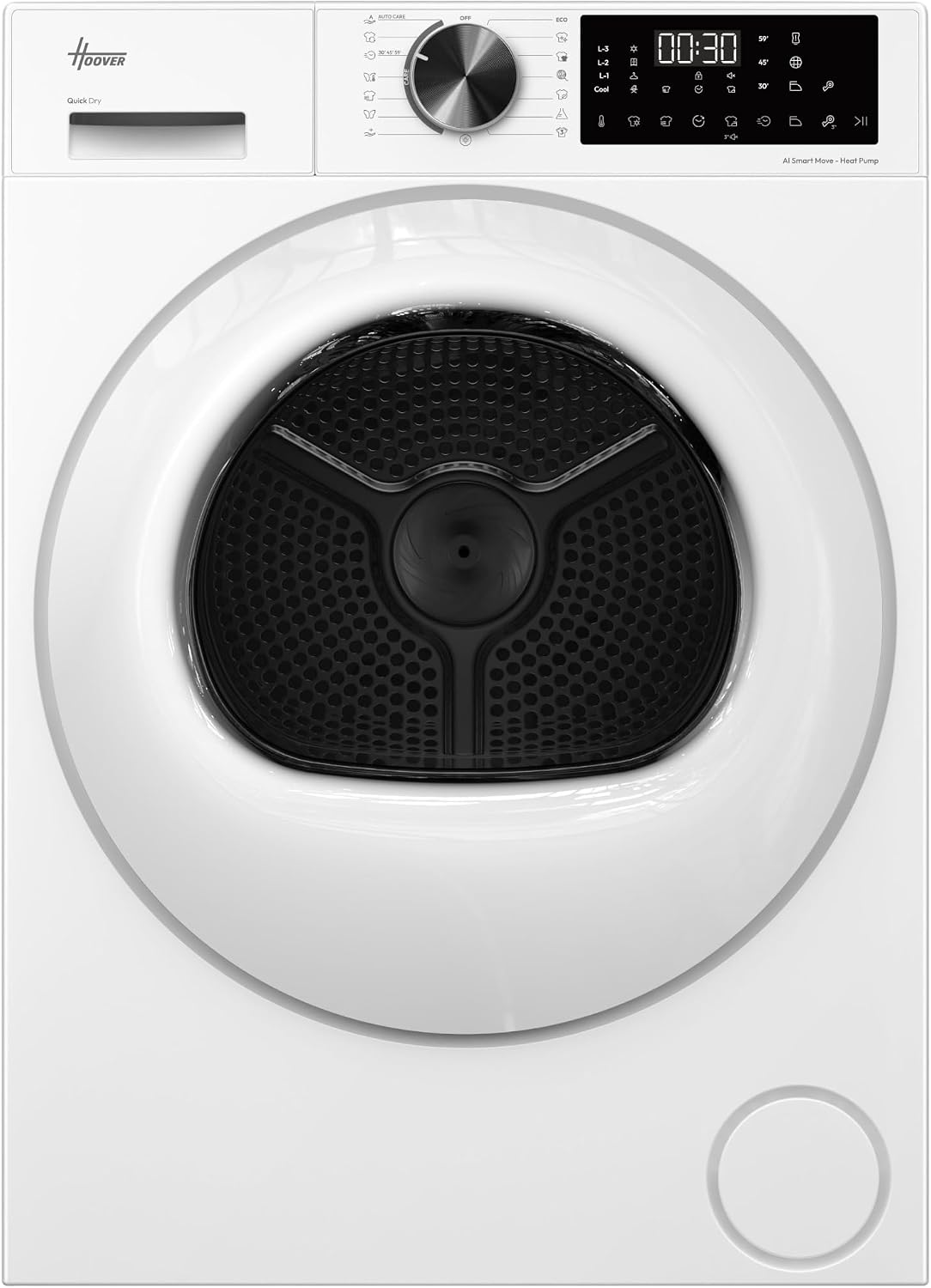 Hoover, Asciugatrice, 8N2XH-S, 8 Kg, 111 litri, 62 dB, Bianco, acciaio inox, pompa di calore