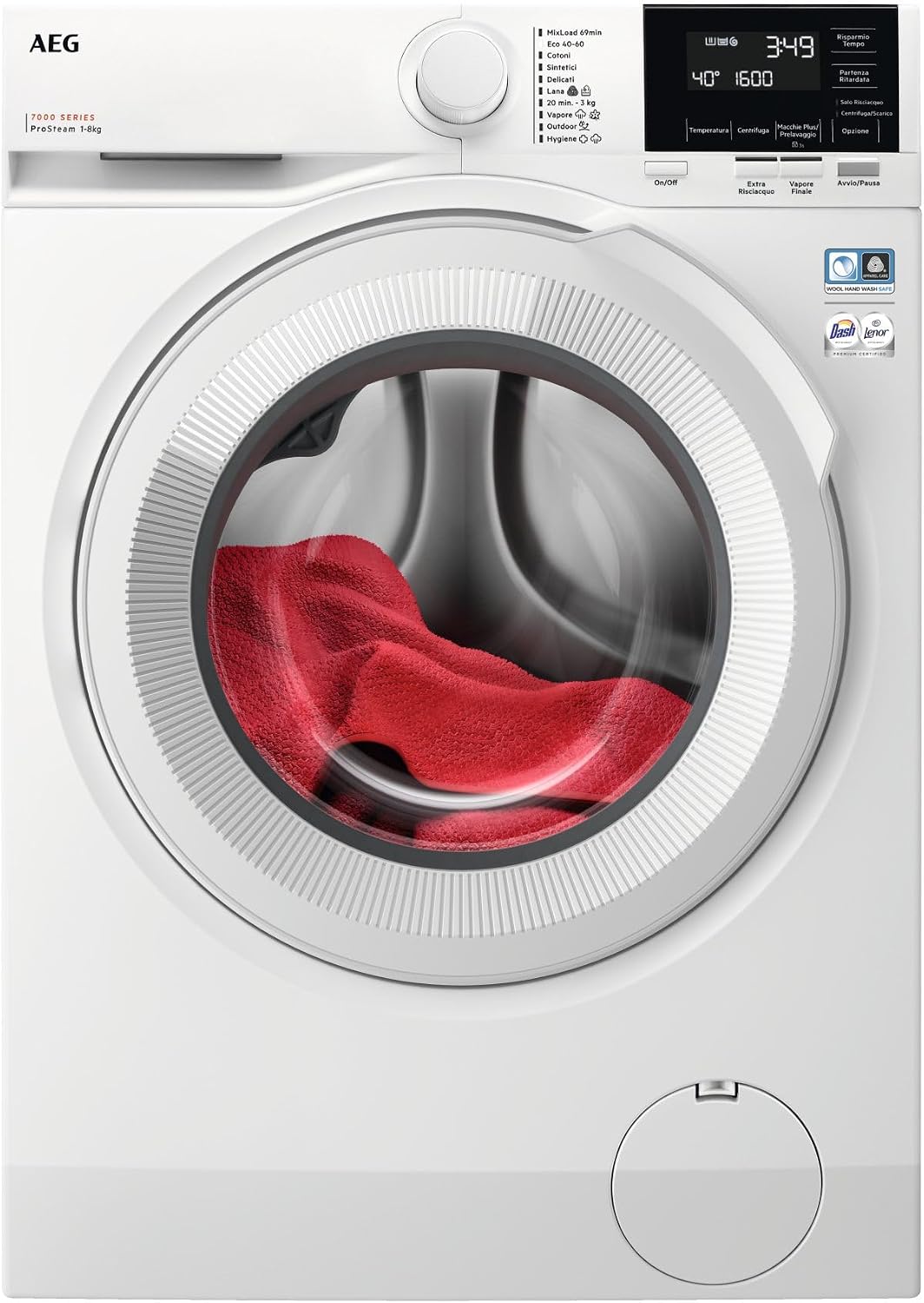 Electrolux, Lavatrice, LR7G86CW, 8 Kg, 59 L, 1600 Giri/min, Bianco, acciaio inox, illuminazione LED, motore inverter