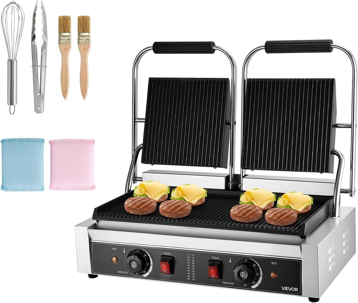 VEVOR, Piastre tostapane, 48 x 23 cm, 3600 W, 50 °C, Argento, acciaio inox