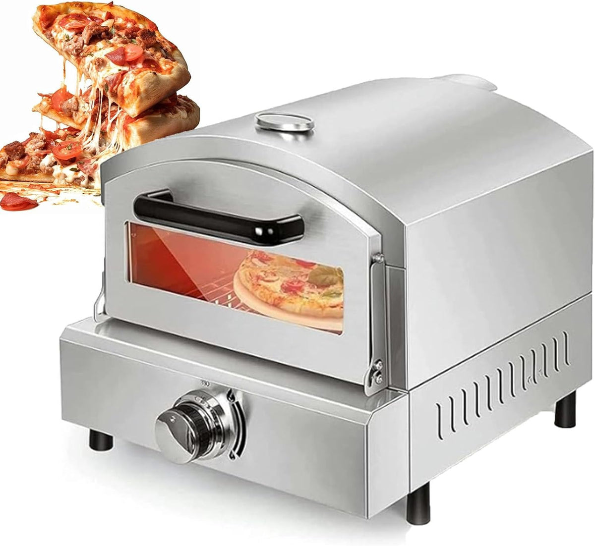 URJWAN, Forno per pizza, 40,5 cm, 3 cm, Argento, acciaio inox