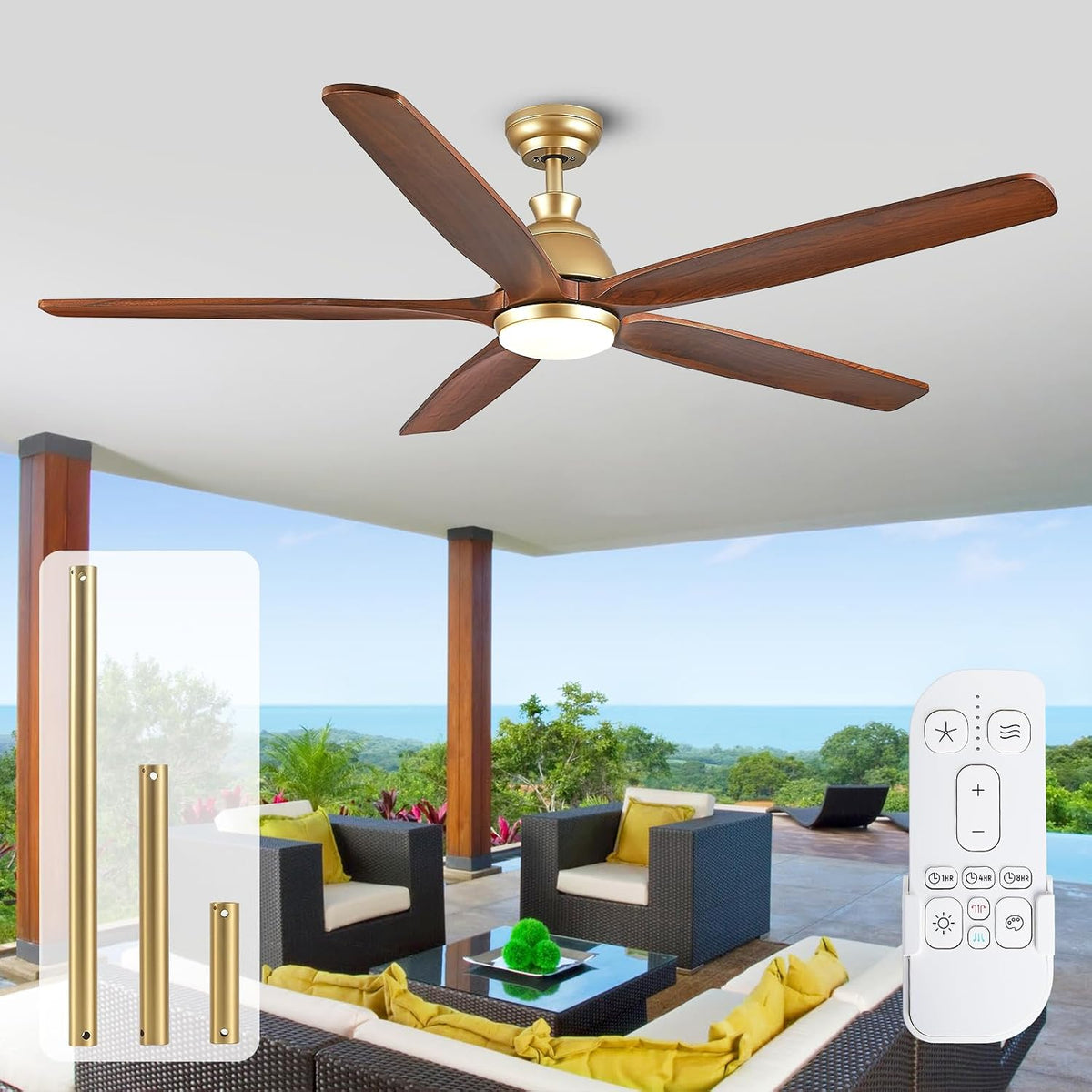OUENGK, Ventilatori da soffitto, 152 Cm, 60 cm, Bianco, illuminazione LED, telecomando