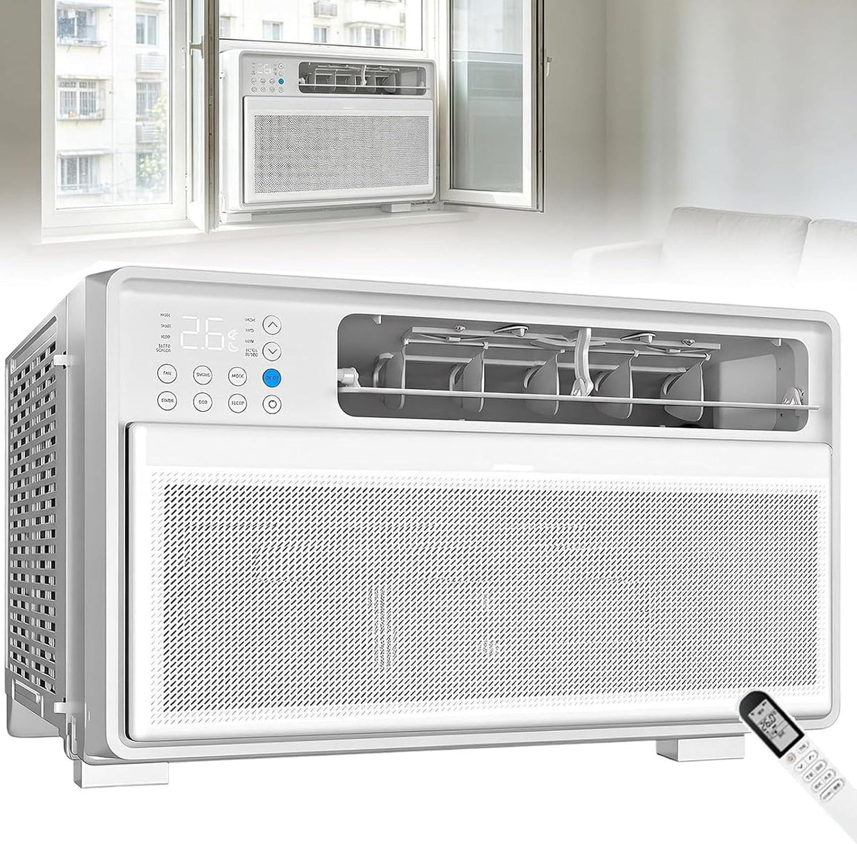 DDZJTPP, Condizionatore, 12000BTU, 12000 BTU, 52×49×34 cm, 2680 W, Bianco, telecomando, timer, motore inverter