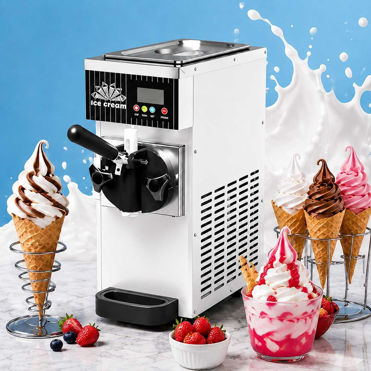 aallwwsso, Gelatiera, 20 × 40 × 51 cm, 2,5 L, 80 g, Bianco, acciaio inox, illuminazione LED, autopulizia