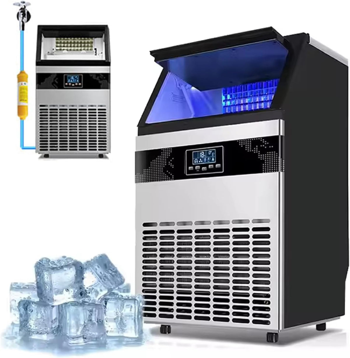 Macchina per cubetti di ghiaccio, PPLDABNK, 55 Kg, 388 x 370 x 798 mm, 3 cm, Argento, acciaio inox