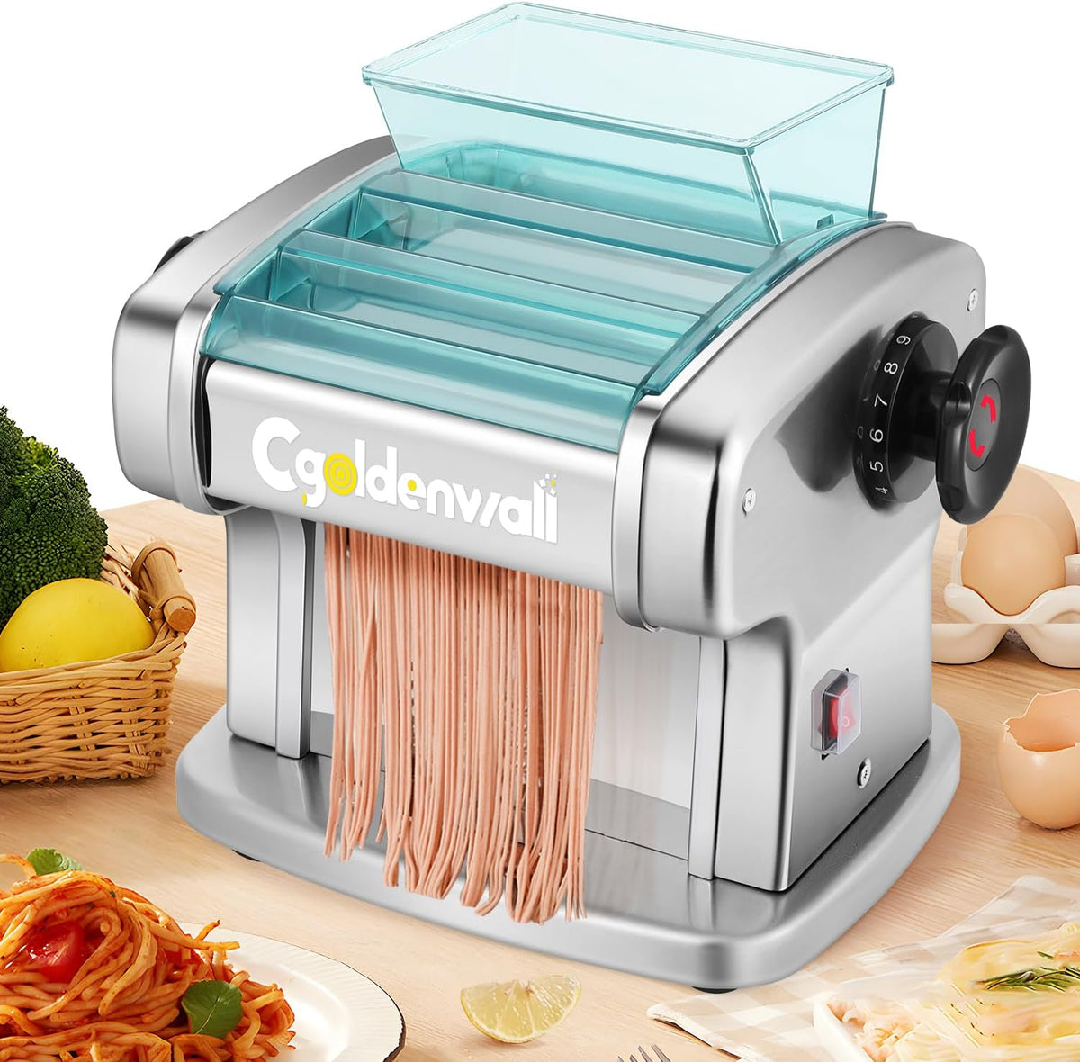 CGOLDENWALL, Macchine per la pasta elettriche, 135 W, 2.5 mm, 4 mm, Argento, acciaio inox, 2 in 1