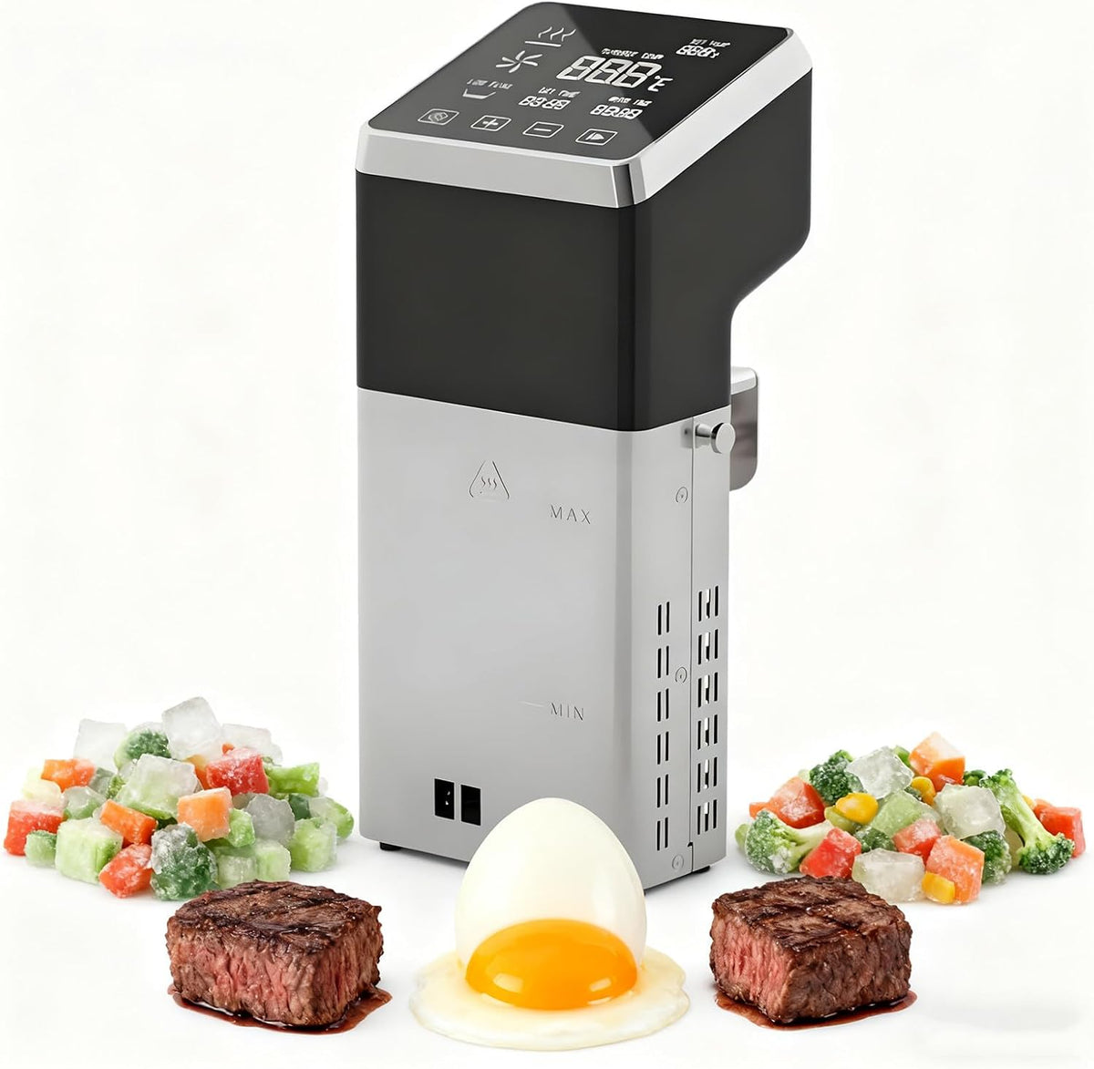 GESAIDES, Slow Cooker, 1600 W, 130 x 115 x 320 mm, 0,1 °C, Rosso, acciaio inox, illuminazione LED