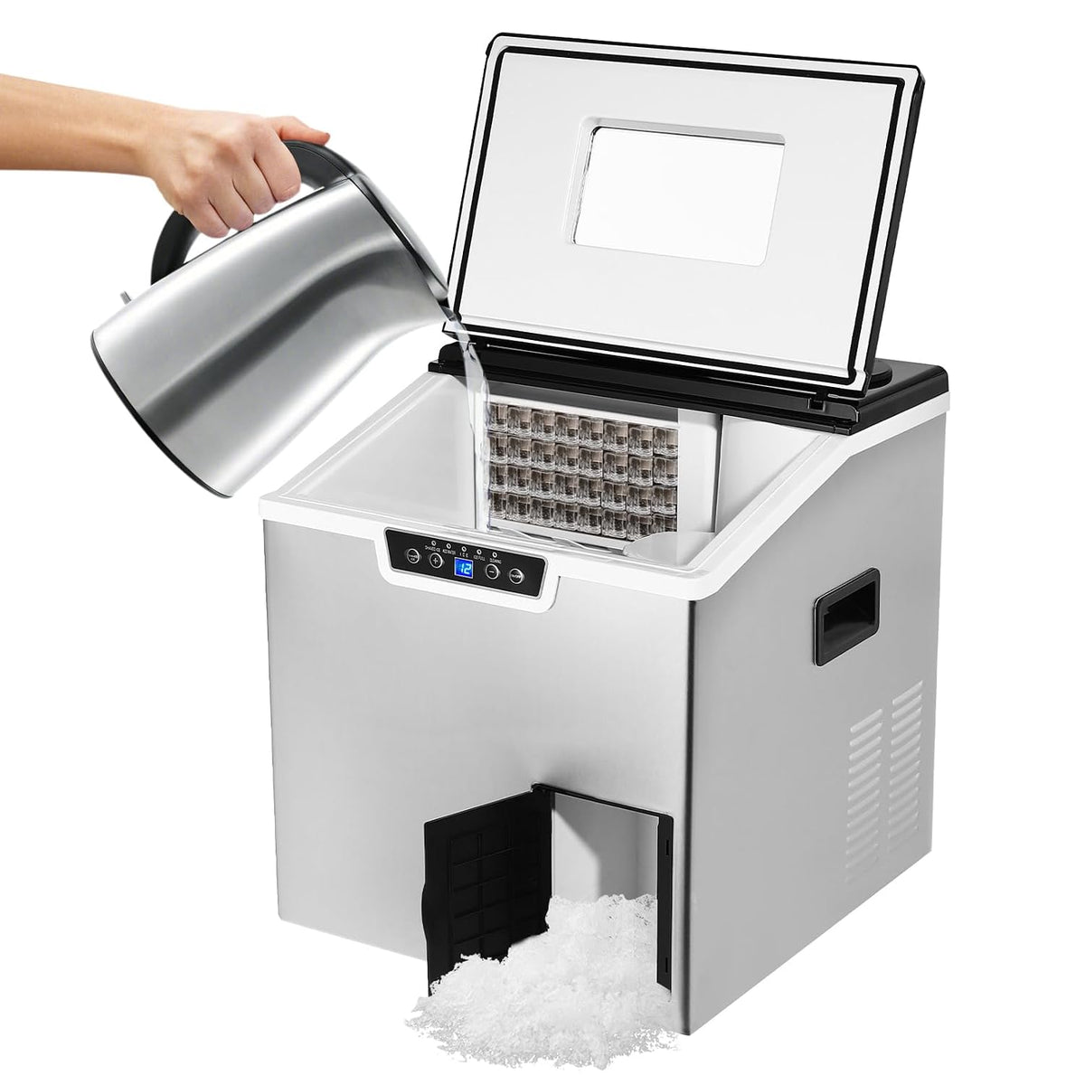 AHSSBSA, Macchina per cubetti di ghiaccio, 180 W, 220 V, 40 kg, Grigio, acciaio inox, vano contenitore, 2 in 1