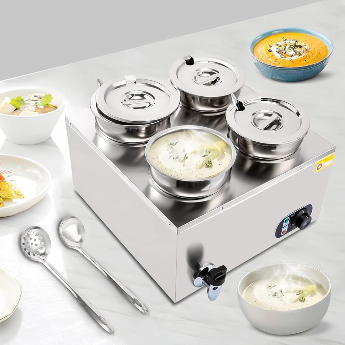 SGKOMN, Vassoi scaldavivande, 300 W, 4 l, 19 cm, Argento, acciaio inox