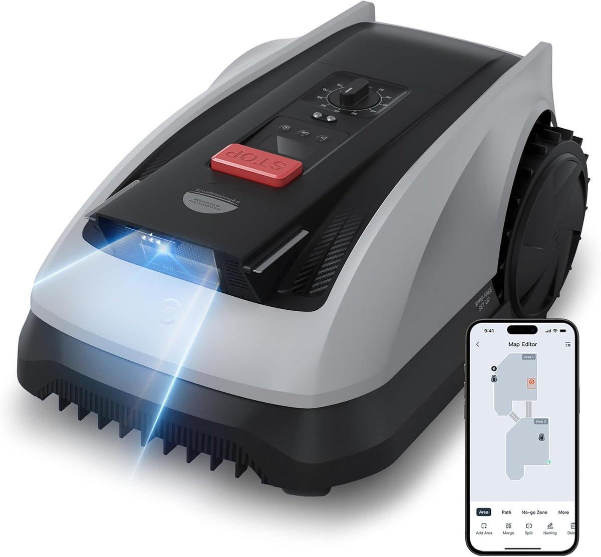 ECOVACS, Tagliaerba robot, O600, 600 M, 0,7 M, 2 m, Nero, altezza regolabile, Wi-Fi, funzionamento senza fili