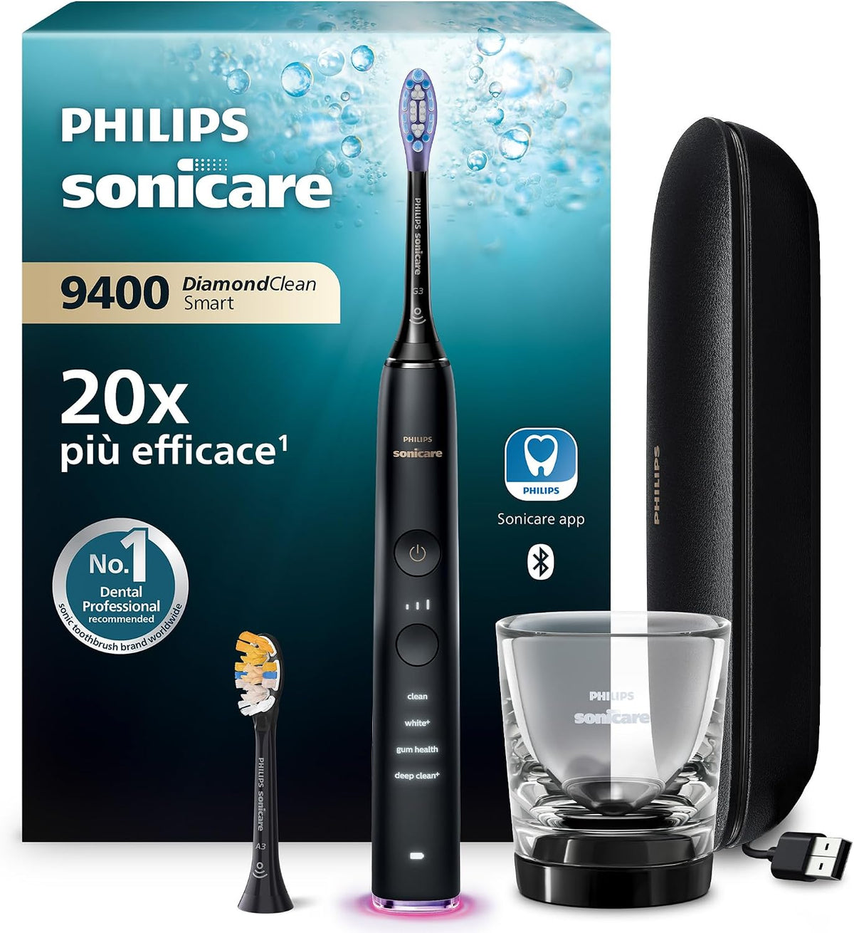 PHILIPS, Spazzolini a tecnologia sonica, HX9917/89, Nero, USB, timer