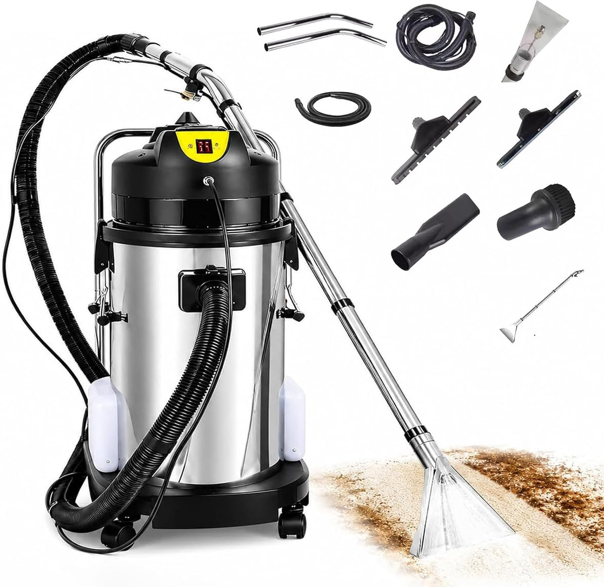 Naturalpowev, Lavatappeti, 10 L, 1100 W, 11 m, Nero, acciaio inox, vano contenitore