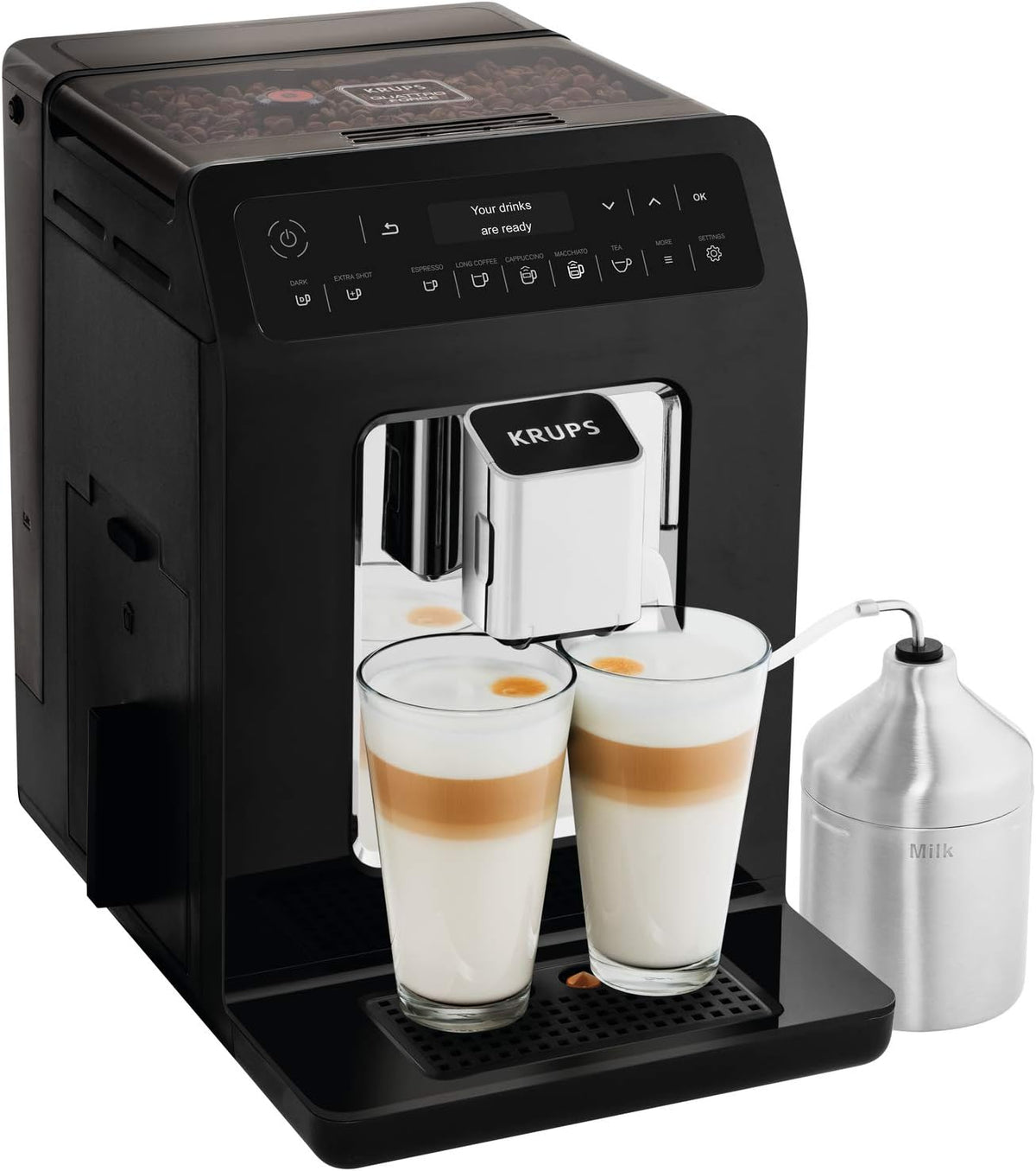 KRUPS, Macchina da caffè, EA8918, Nero/Argento, acciaio inox, vano contenitore