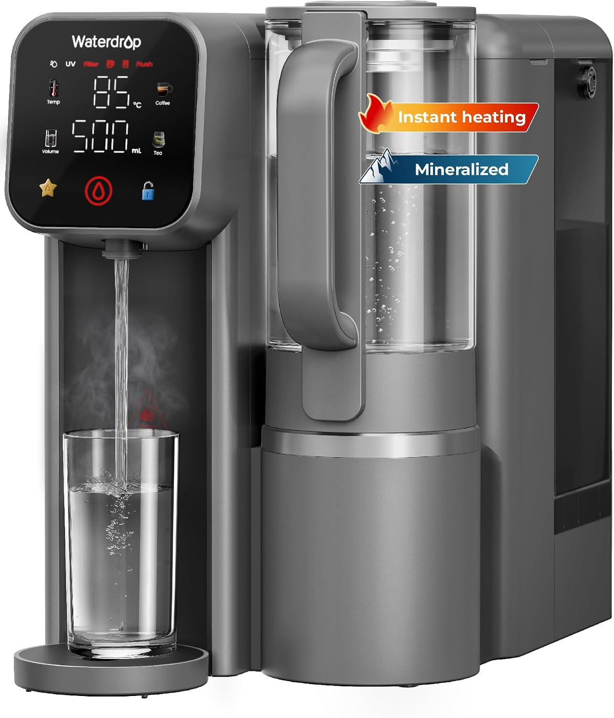 Waterdrop, Distributori di acqua calda, M6HG, 1,2 L, 95 °C, Trasparente, illuminazione LED