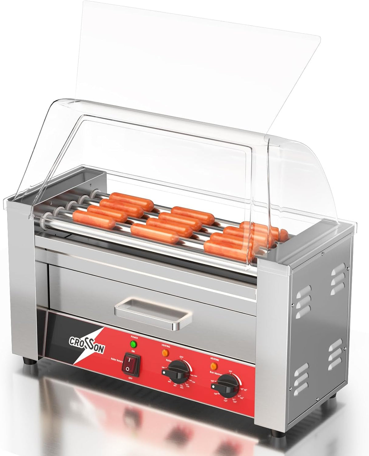 Macchine per Hot Dog, crosson, 1050 W, Argento/Trasparente, acciaio inox, funzione grill